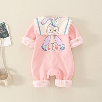 Female baby spring and autumn cotton jumpsuit newborn baby 3-9 months 6 Princess ha clothes full moon autumn double climbing suit