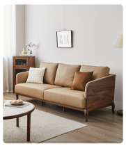 Living room sofa combination all solid wood black walnut three-seater genuine leather modern minimalist new Chinese style furniture customization