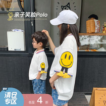ivan home childrens clothing 2021 new fashion Smiley Face parent-child clothing polo shirt summer thin models wild mother and child Womens clothing