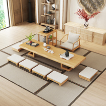 Japanese tea table and chair combination all solid wood tatami tea table short long table sitting table floor table floating window table Zen