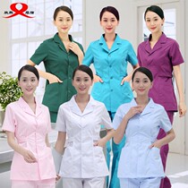 Female doctor overalls short nurse suit Short sleeve split suit Medical white coat Summer suit collar small jacket slim fit