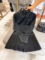 FL genuine export Korean golf womens autumn and winter warm base rhinestone long sleeve pleated skirt set slim