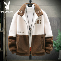 Playboy lamb plush cotton coat mens coat autumn and winter trend cotton jacket plus velvet padded fleece padded fleece