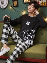 Cotton pajamas mens autumn long sleeve pullover round neck youth animation spring and autumn cotton mens home clothing set