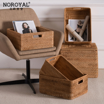 Rattan storage basket high-grade American real rattan hand-made basket extra large storage box retro high toy storage box
