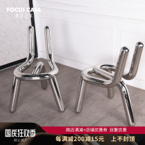 Stainless Steel Bending Chair Modern Simple Light Luxury Designer Chair Creative Personality Art Special-shaped Model Curved Chair