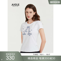 AIGLE Aigo 21 spring summer AGINKO S21 female plant print casual fashion simple round neck short sleeve t-shirt