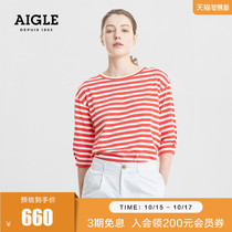 AIGLE AIGLE FRANCES womens striped cut sleeves comfortable soft skin-friendly classic fashion T-shirt