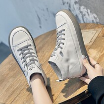 High small white shoes women Summer and autumn 2021 new Joker breathable leather single shoes women soft cowhide Leisure Sports Board Shoes