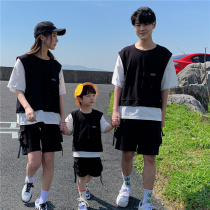 Fried Street parent-child clothing summer clothing Japanese family family of three four foreign atmosphere 2021 Korean version of tooling mother and daughter father and son set tide