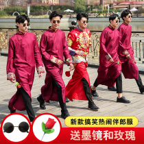 Chinese wedding best man costume mens Tang dress wedding Chinese style jacket long shirt Chinese groomsman group fraternity dress