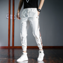 Summer thin ice silk casual pants mens fashion brand Korean version of the trend of wild sports quick-drying pants Slim drawstring pants