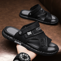 Sandals mens summer outwear anti-slip dual-use leather sandals shoes trendy driving deodorant men sports beach slippers