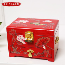 New Chinese style solid wood dowry with drawer box dowry hand jewelry makeup high-end dressing wedding small jewelry storage box