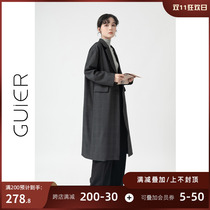 GUIER rear slit suit collar trench coat womens 2022 new autumn and winter niche high-end coat