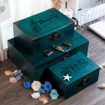 Solid wooden cases retro small wooden compartment storage box rectangular interlocking wooden small wooden box wooden box