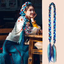 Wig braid ponytail braid Tibet Yunnan hair accessories Tibetan handmade custom ethnic style color hemp gradient blue