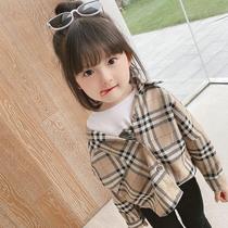 2021 autumn new girls plaid shirt western style spring and autumn female baby long-sleeved shirt childrens top tide
