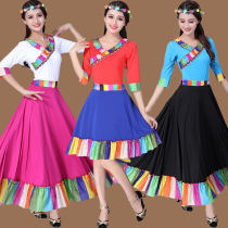Summer Tibetan dance clothing long skirt suit square dance clothing new short sleeve jacket big swing skirt performance Women