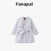 Fanabe childrens clothing girls wind clothes spring clothing new childrens checkered mid-length jacket leisure in the middle of a childs plaid