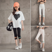 Girls bottom pants Summer thin Modale Seven Pants Children Outside Wearing Shorts Little Girl 50% Pants Mid Pants