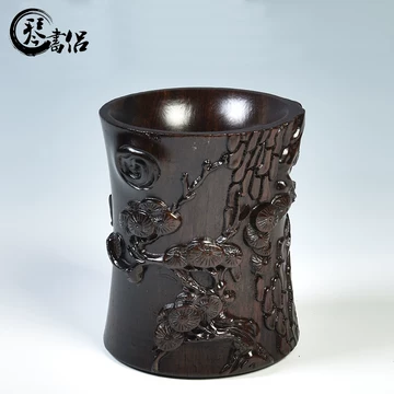 古美術 特大木筆筒 文房具 唐木 古美术 美術品・アンティーク
