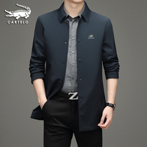 Crocodile men trench coat long 2021 spring and autumn thin lapel casual middle-aged dad jacket jacket jacket jacket