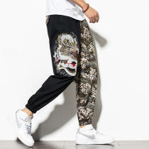 2020 spring and summer New embroidered silver dragon trousers Chinese style personality retro loose size overalls pants pants men