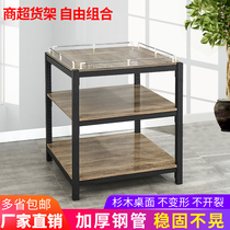 Supermarket promotion table Milk stacker beverage rack Bread stacker Three-layer steel and wood gift shelf Grain and oil store display rack