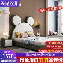 Childrens bed 1 8 m boy girl princess room Net red cartoon 1 2 Mickey Mouse storage bed 1 5m solid wood leather bed