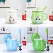 Creative mug with lid spoon trendy individual cup children ceramic ins Nordic water Cup household milk coffee cup