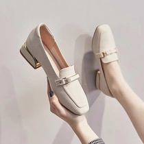 Yerkang leather shoes 2021 Spring and Autumn new evening evening breeze gentle shoes square head thick and versatile single shoes women