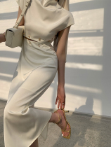 Fa-style one-piece dress lady 2022 spring and summer new detachable bead button leakage waist temperament small crowdskirt professional woman dress