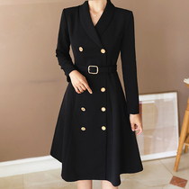 Windbreaker dress spring and autumn temperament new double-breasted long slim slim goddess fan clothes high-end coat