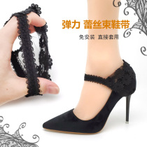 High heel shoes anti-fall deity Sexy Fashion Black Lace Flowers Heel Sleeve Fixed Shoes Not Toe Bunches Laces