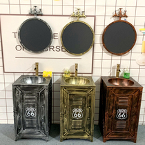 Bar industrial style retro sink toilet floor-standing bathroom cabinet sink personality creative column table Basin
