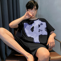 Pajamas men 2022 summer cotton short sleeve shorts thin summer loose simple mens can wear home set