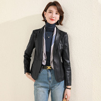 Leather jacket women 2021 new autumn and winter fashion black sheep leather locomotive leather suit short small man