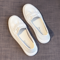 A pedal leather White shoes womens flat summer thin sandals breathable early spring light travel shoes cowhide single shoes