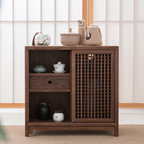Black walnut tea cabinet low tea side cabinet solid wood old elm new Chinese boiling cabinet tea table tea table side cabinet side cabinet