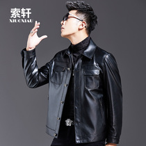 Haining leather leather clothing mens cowhide lychee pattern short autumn thin coat motorcycle leather jacket slim handsome tide
