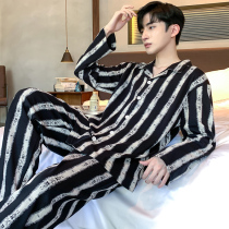 Pajamas mens spring and autumn cotton long sleeves men can wear oversized striped autumn winter cotton homewear suits in autumn