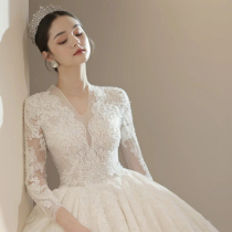 French main wedding dress 2021 new bride long sleeve pregnant women court wind tail size plus premium sense retro winter
