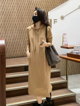 Haute between the sense of temperament casual dresses womens 2022 fall hooded solid color loose and thin sweatshirt mid-length skirt
