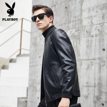 Playboy autumn slim handsome leather mens Korean version of the stand-up collar leather jacket jacket youth trend motorcycle clothes