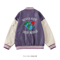 From Mars love design sense American retro color matching PU leather fashion brand couples street men and women