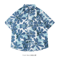 From Mars Japanese retro flowers full of printed short sleeves men and women trades Brand Street bf Hawaiian wind loose lazy