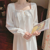 French court style lace pajamas female spring and autumn cotton white nightgown fairy pure desire home sexy home clothing