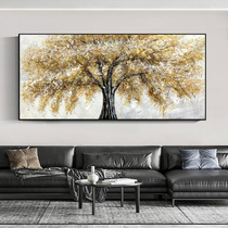 Hand-painted oil painting living room sofa background wall decorative painting new Chinese light luxury restaurant mural painting rich wealth tree hanging painting