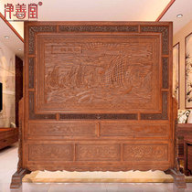 Jingshantang solid wood antique floor screen Chinese double-sided engraving hotel company Hall feng shui partition screen